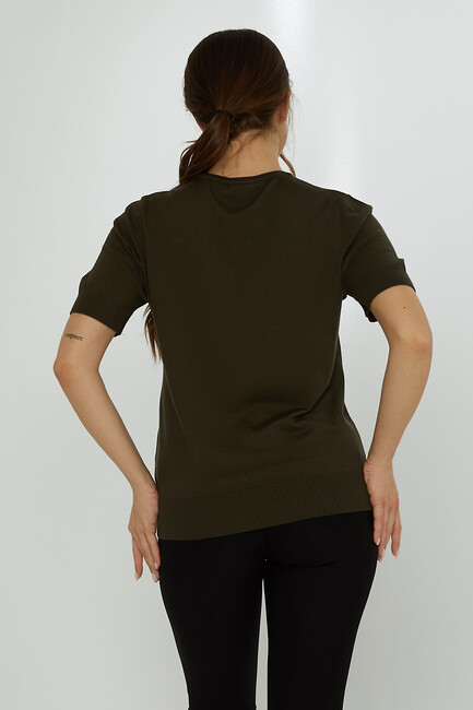 Women's Knitwear Crew Neck Stone Embroidered Vert - 31728 | KAZEE - Thumbnail