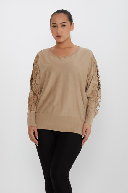 Women's Knitwear Embroidered Beige - 30752 | KAZEE - Thumbnail