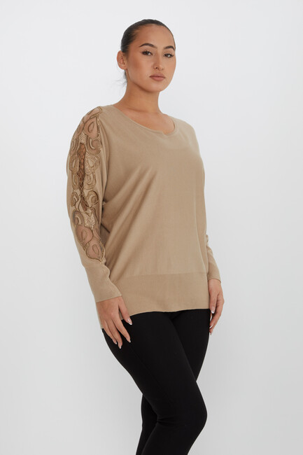 Women's Knitwear Embroidered Beige - 30752 | KAZEE - Thumbnail