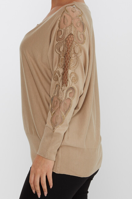 Women's Knitwear Embroidered Beige - 30752 | KAZEE - Thumbnail