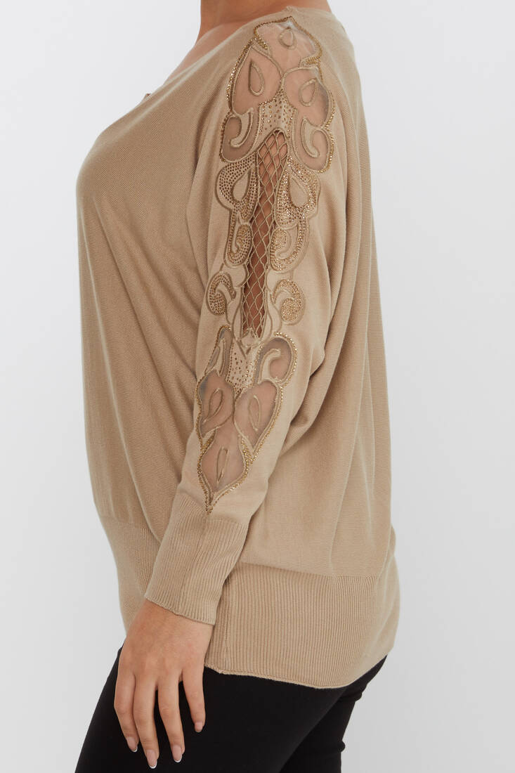 Women's Knitwear Embroidered Beige - 30752 | KAZEE