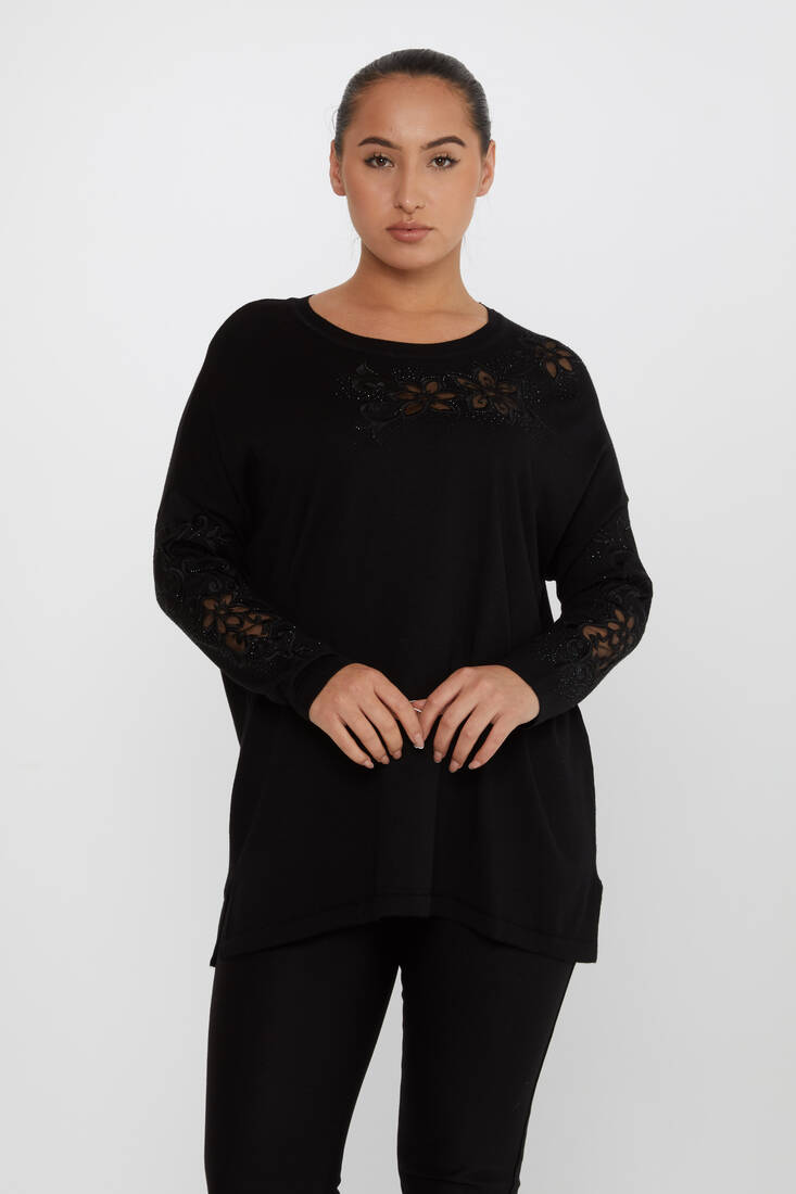 Women's Knitwear Embroidered Black - 30527 | KAZEE