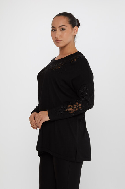 Women's Knitwear Embroidered Black - 30527 | KAZEE - Thumbnail