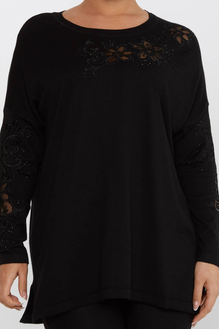 Women's Knitwear Embroidered Black - 30527 | KAZEE