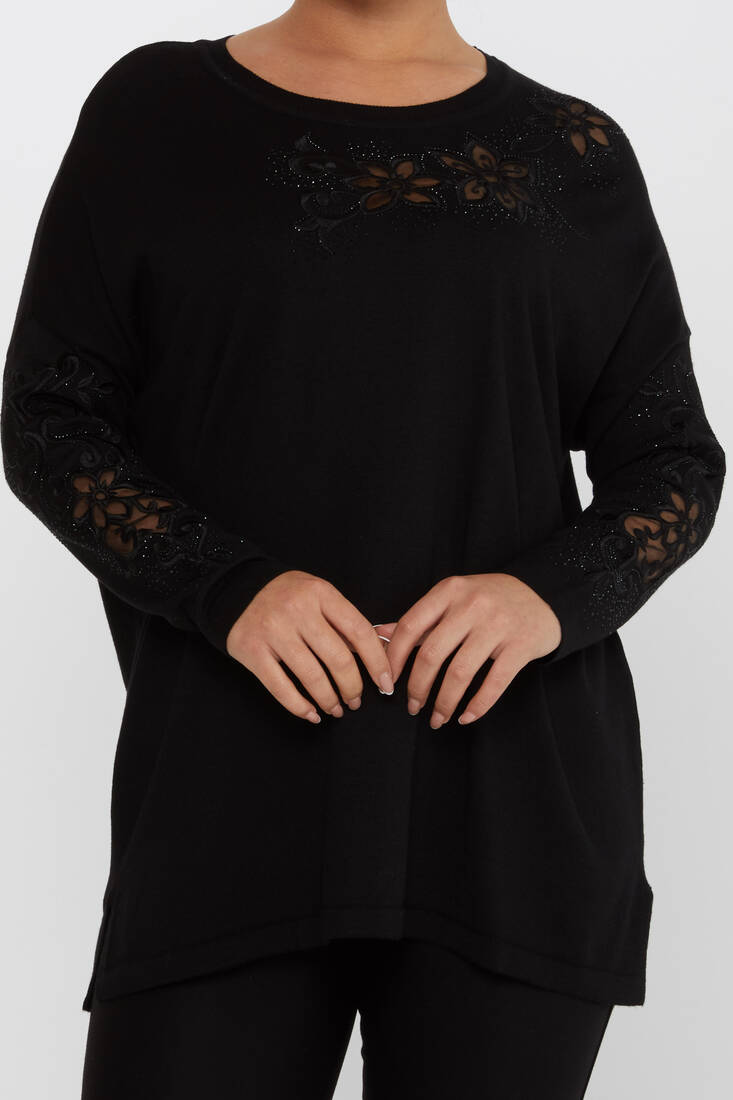 Women's Knitwear Embroidered Black - 30527 | KAZEE