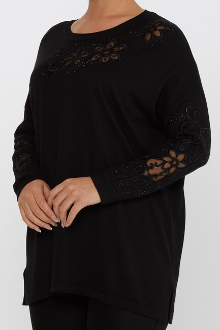 Women's Knitwear Embroidered Black - 30527 | KAZEE - Thumbnail