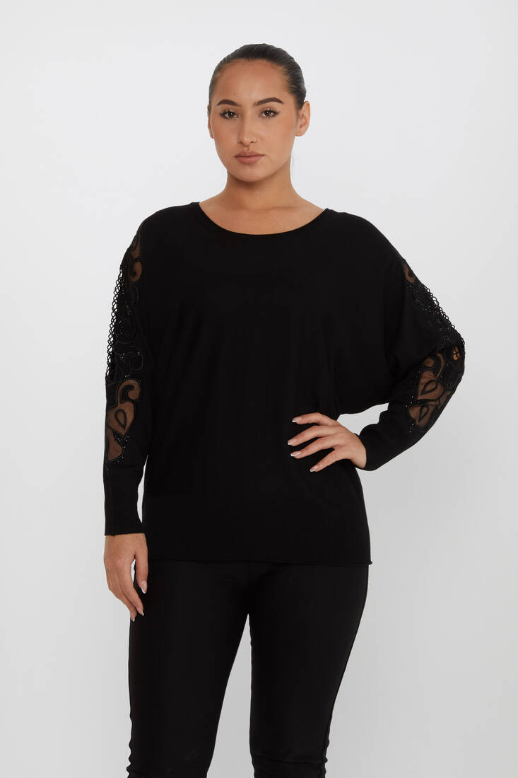 Women's Knitwear Embroidered Black - 30752 | KAZEE