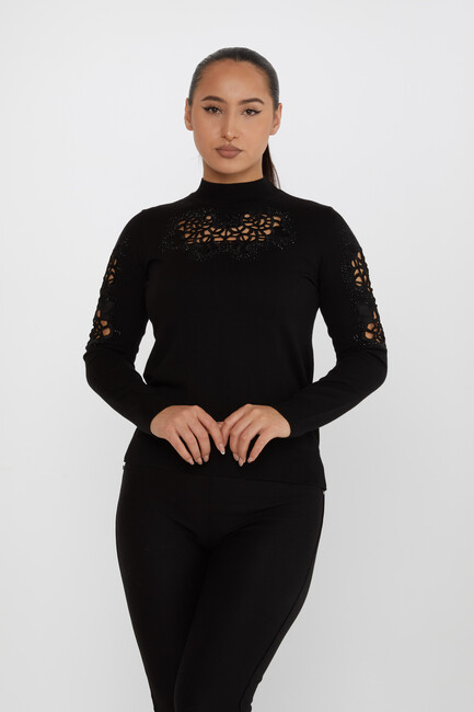 Women's Knitwear Embroidered Detail Black - 31262 | KAZEE - Thumbnail