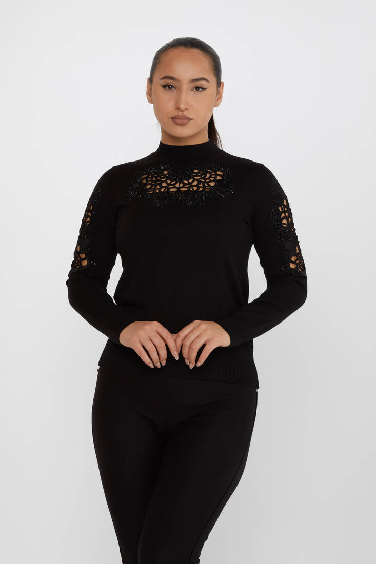 Women's Knitwear Embroidered Detail Black - 31262 | KAZEE