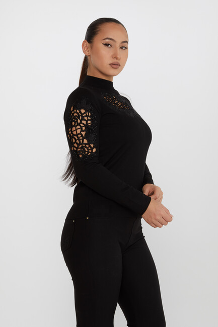 Women's Knitwear Embroidered Detail Black - 31262 | KAZEE - Thumbnail