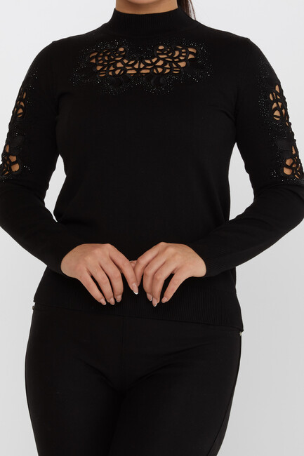 Women's Knitwear Embroidered Detail Black - 31262 | KAZEE - Thumbnail