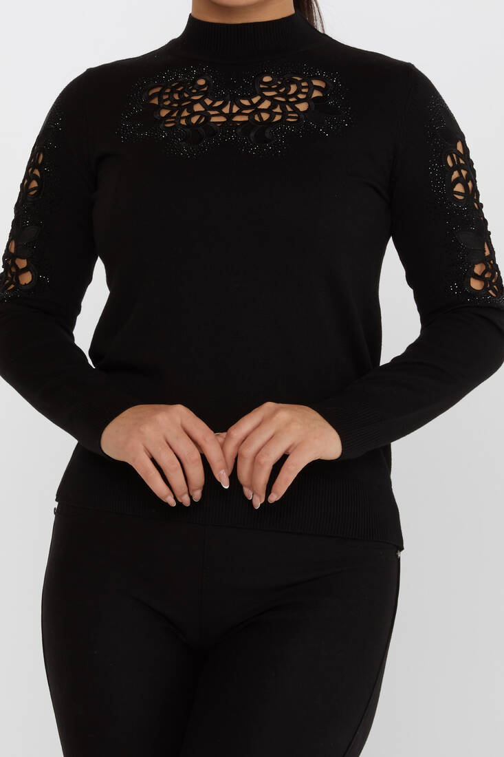 Women's Knitwear Embroidered Detail Black - 31262 | KAZEE