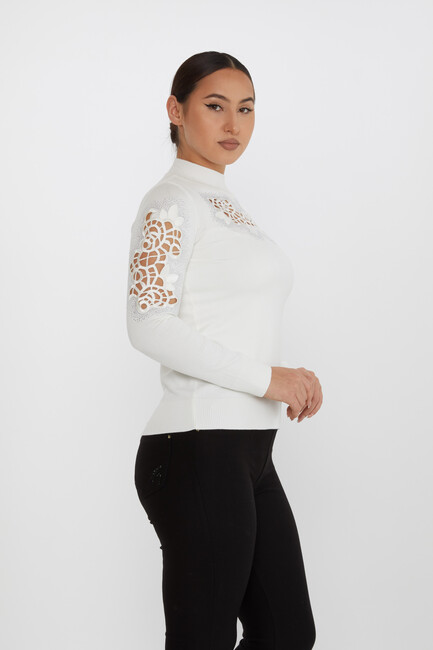 Women's Knitwear Embroidered Detail Ecru - 31262 | KAZEE - Thumbnail