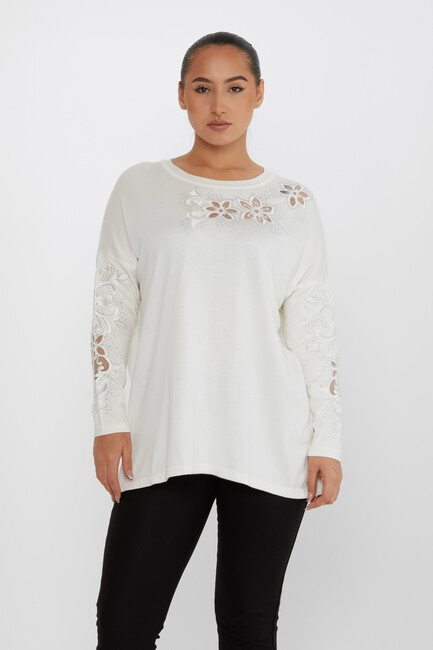 Women's Knitwear Embroidered Ecru - 30527 | KAZEE - Thumbnail