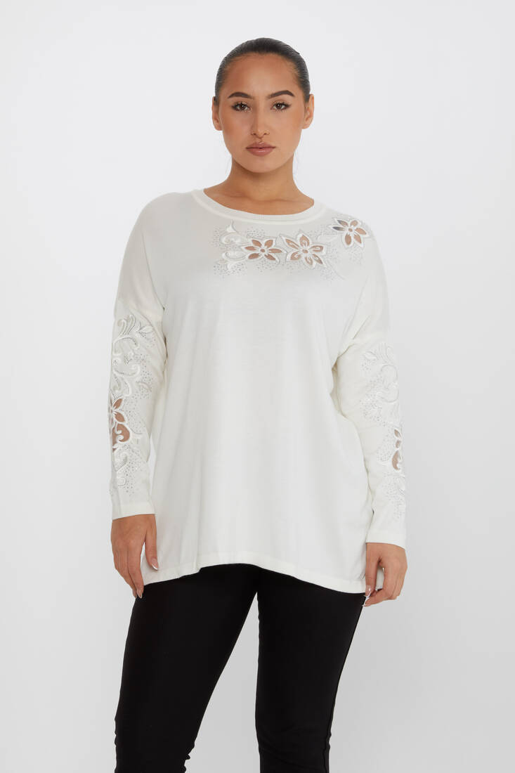 Women's Knitwear Embroidered Ecru - 30527 | KAZEE