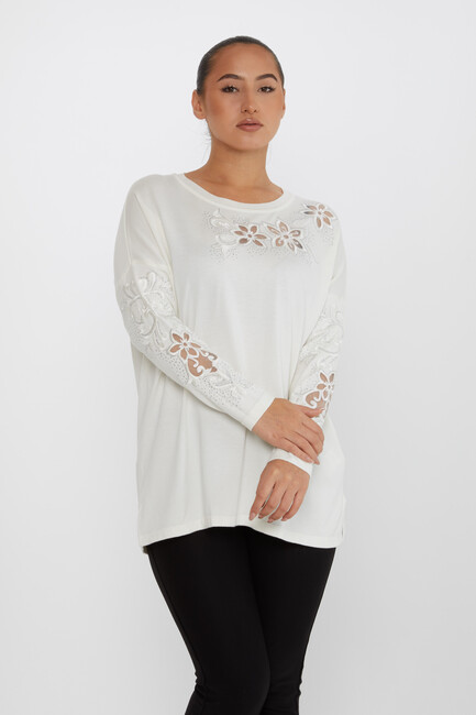 Women's Knitwear Embroidered Ecru - 30527 | KAZEE - Thumbnail