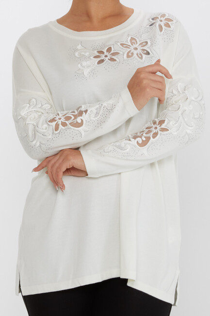 Women's Knitwear Embroidered Ecru - 30527 | KAZEE - Thumbnail