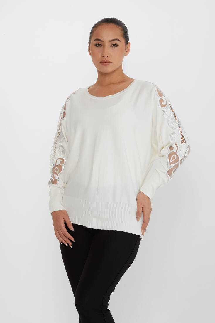 Women's Knitwear Embroidered Ecru - 30752 | KAZEE