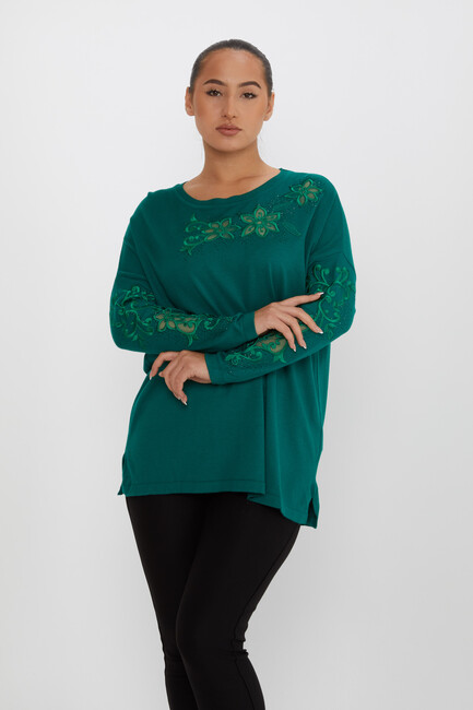 Women's Knitwear Embroidered Emerald - 30527 | KAZEE - Thumbnail