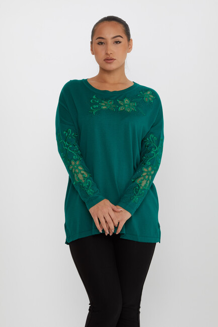 Women's Knitwear Embroidered Emerald - 30527 | KAZEE - Thumbnail