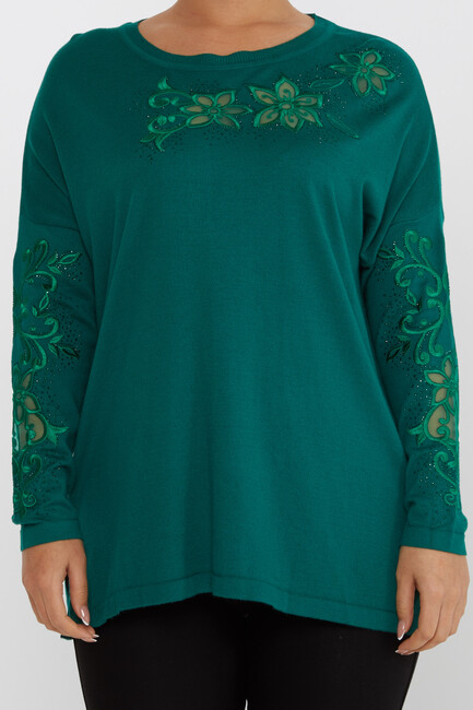 Women's Knitwear Embroidered Emerald - 30527 | KAZEE - Thumbnail