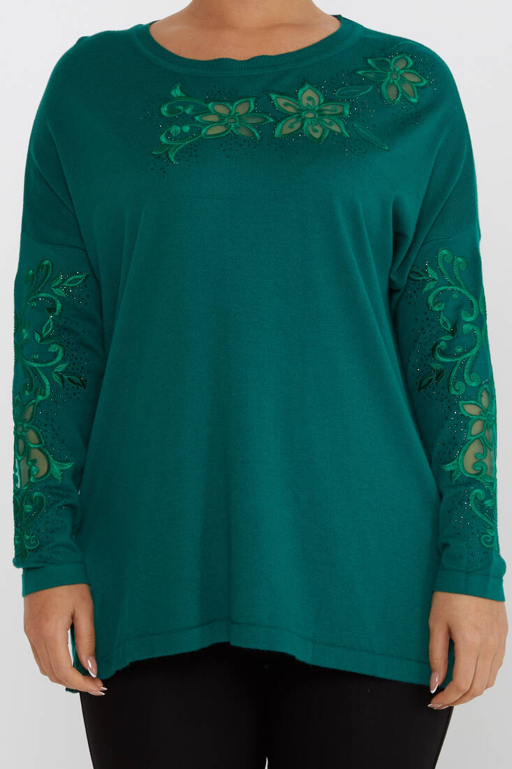 Women's Knitwear Embroidered Emerald - 30527 | KAZEE