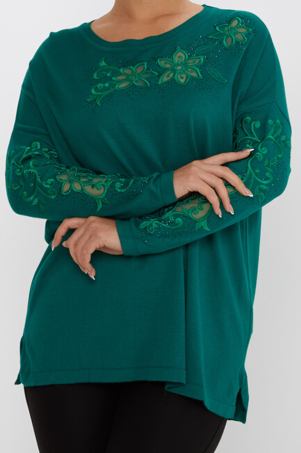 Women's Knitwear Embroidered Emerald - 30527 | KAZEE - Thumbnail