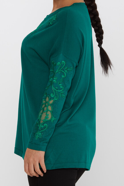 Women's Knitwear Embroidered Emerald - 30527 | KAZEE - Thumbnail