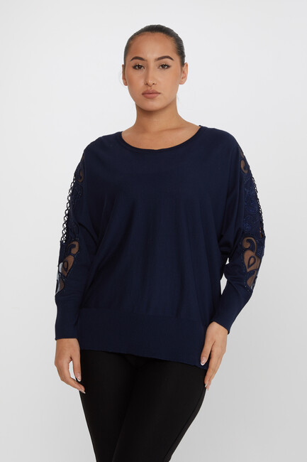 Women's Knitwear Embroidered Navy Blue - 30752 | KAZEE - Thumbnail