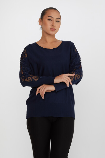 Women's Knitwear Embroidered Navy Blue - 30752 | KAZEE - Thumbnail