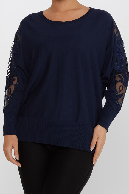 Women's Knitwear Embroidered Navy Blue - 30752 | KAZEE - Thumbnail