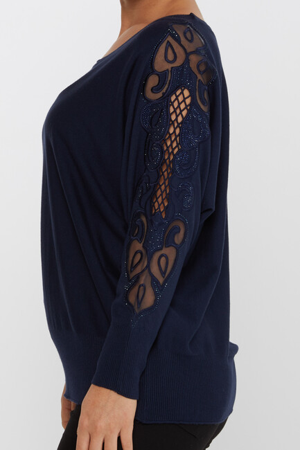 Women's Knitwear Embroidered Navy Blue - 30752 | KAZEE - Thumbnail