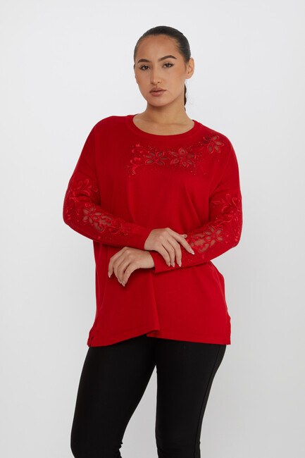 Women's Knitwear Embroidered Red - 30527 | KAZEE - Thumbnail