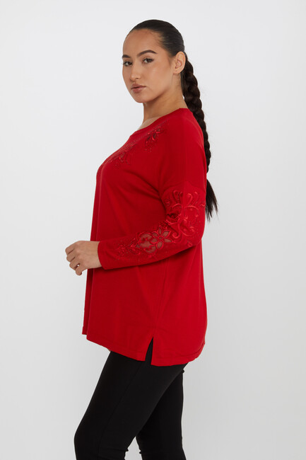 Women's Knitwear Embroidered Red - 30527 | KAZEE - Thumbnail