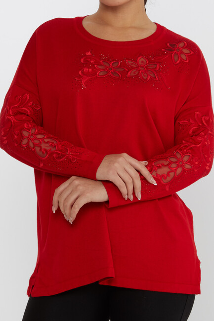 Women's Knitwear Embroidered Red - 30527 | KAZEE - Thumbnail