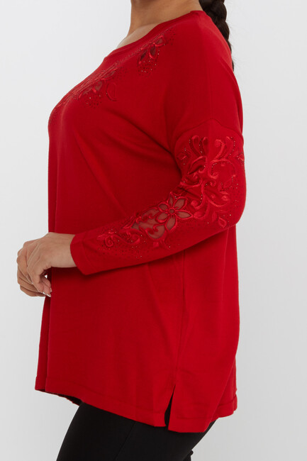 Women's Knitwear Embroidered Red - 30527 | KAZEE - Thumbnail