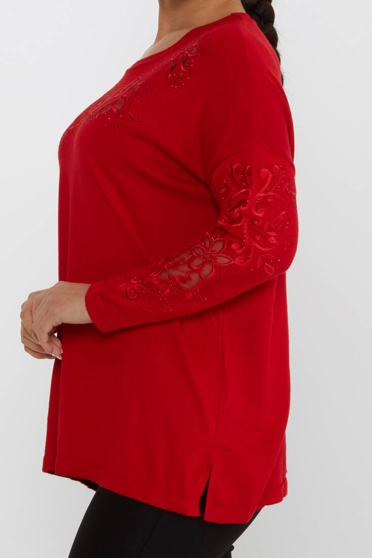 Women's Knitwear Embroidered Red - 30527 | KAZEE