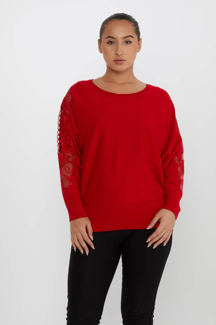 Women's Knitwear Embroidered Red - 30752 | KAZEE