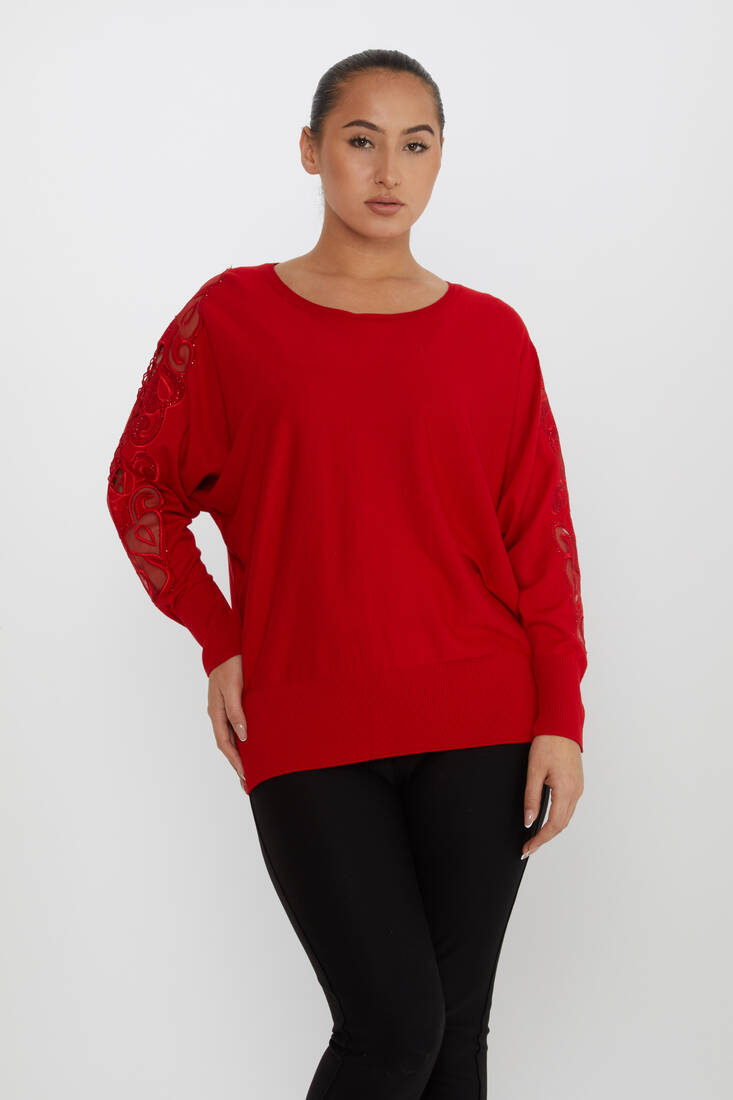 Women's Knitwear Embroidered Red - 30752 | KAZEE