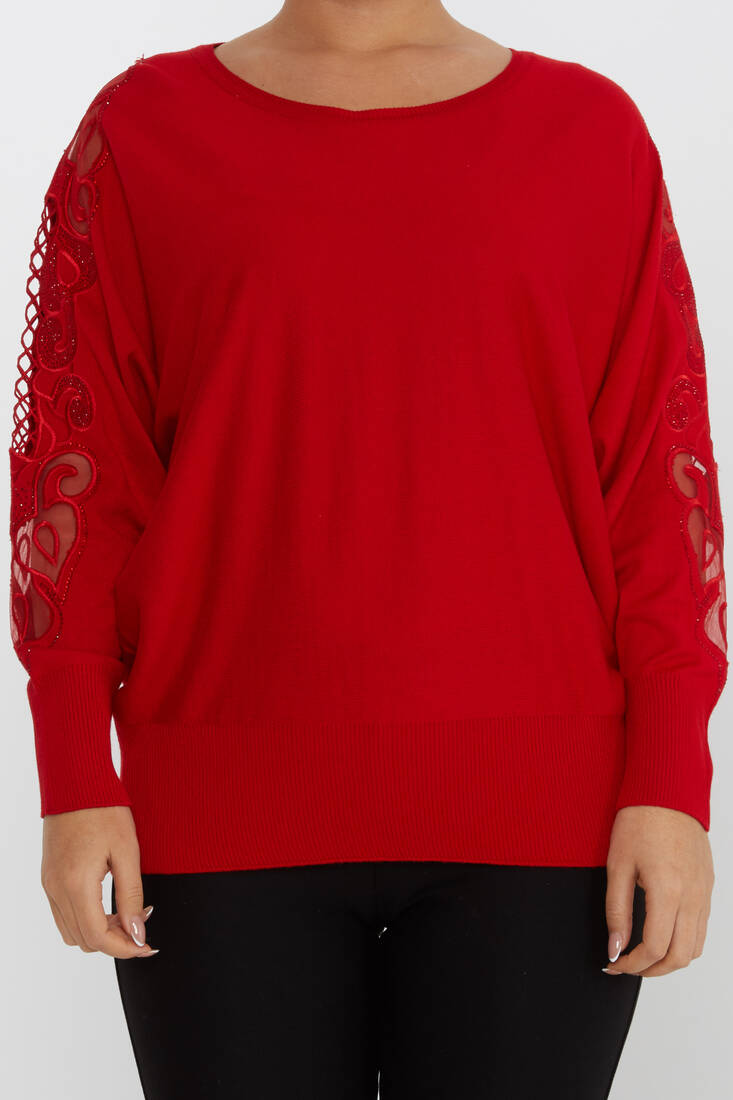 Women's Knitwear Embroidered Red - 30752 | KAZEE