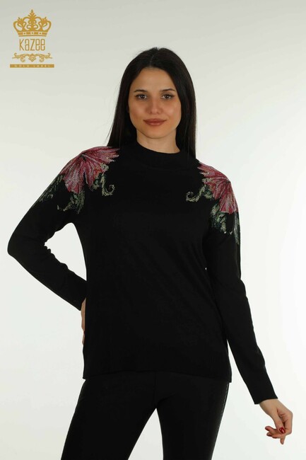 Women's Knitwear Floral Detail Black - 30542 | KAZEE - Thumbnail