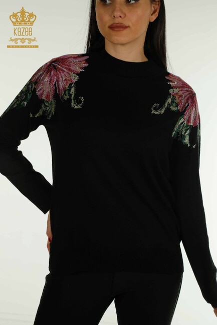 Women's Knitwear Floral Detail Black - 30542 | KAZEE - Thumbnail