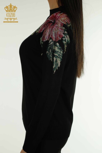 Women's Knitwear Floral Detail Black - 30542 | KAZEE - Thumbnail