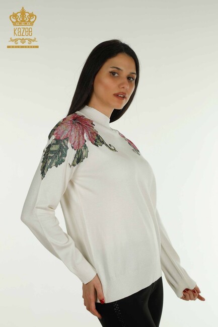 Women's Knitwear Floral Detail Ecru - 30542 | KAZEE - Thumbnail