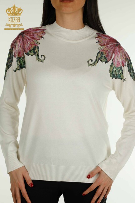 Women's Knitwear Floral Detail Ecru - 30542 | KAZEE - Thumbnail