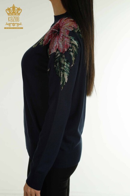 Women's Knitwear Floral Detail Navy Blue - 30542 | KAZEE - Thumbnail