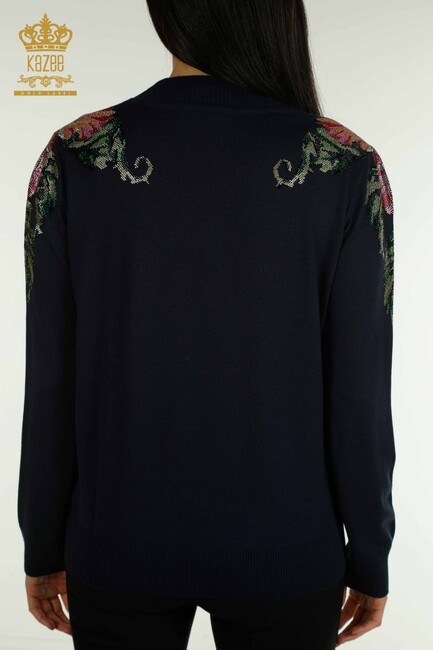 Women's Knitwear Floral Detail Navy Blue - 30542 | KAZEE - Thumbnail