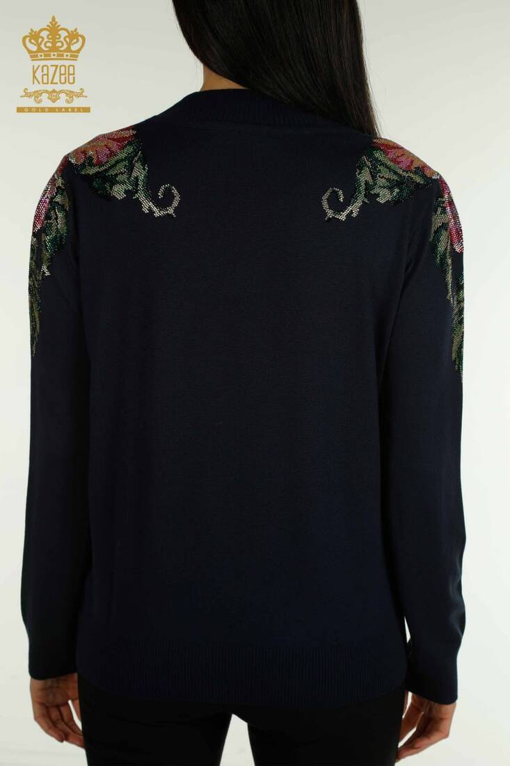 Women's Knitwear Floral Detail Navy Blue - 30542 | KAZEE