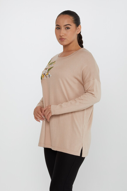 Women's Knitwear Floral Embroidered Beige - 30750 | KAZEE - Thumbnail