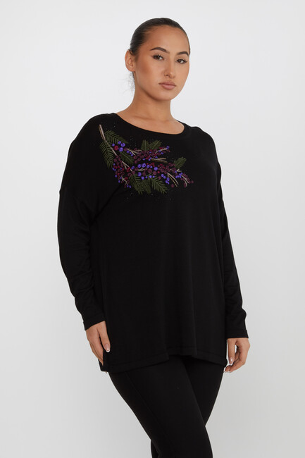 Women's Knitwear Floral Embroidered Black - 30750 | KAZEE - Thumbnail